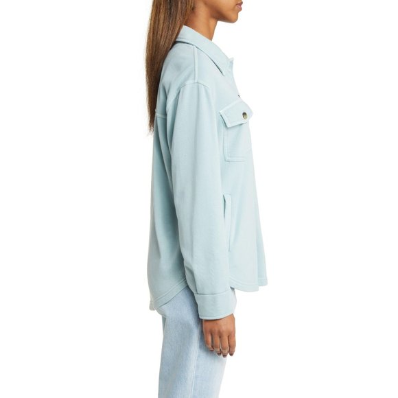 Thread & Suppy Nordstrom Womens Longline Sweatshirt Knit Shacket S Sky Blue - Picture 2 of 10
